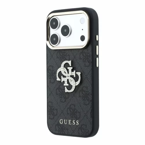 GUESS Pu 4G Strass Metal Logo tok, Apple iPhone 18 Pro Max - fekete