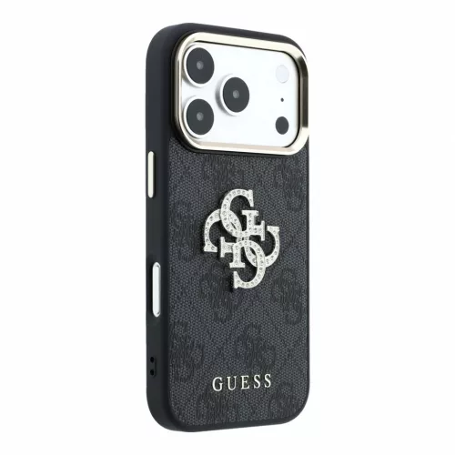 GUESS Pu 4G Strass Metal Logo tok, Apple iPhone 18 Pro Max - fekete
