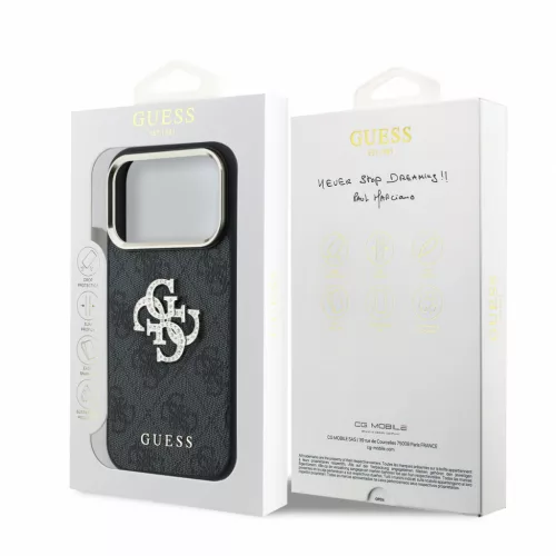 GUESS Pu 4G Strass Metal Logo tok, Apple iPhone 18 Pro Max - fekete
