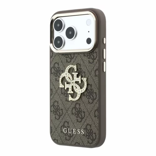 GUESS Pu 4G Strass Metal Logo tok, Apple iPhone 18 Pro Max - barna