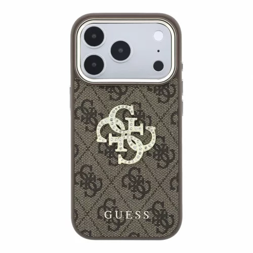 GUESS Pu 4G Strass Metal Logo tok, Apple iPhone 18 Pro Max - barna
