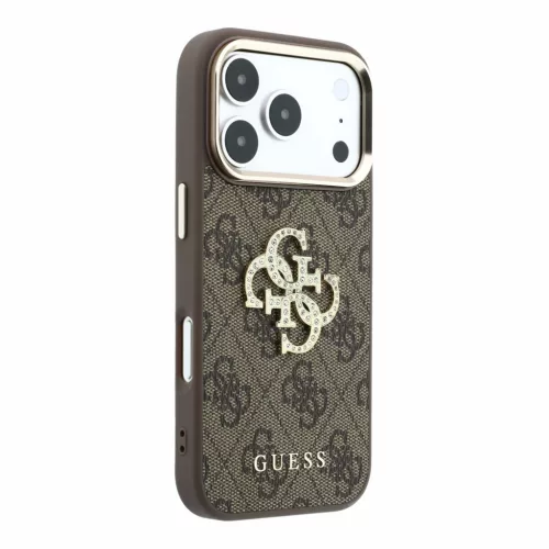 GUESS Pu 4G Strass Metal Logo tok, Apple iPhone 18 Pro Max - barna