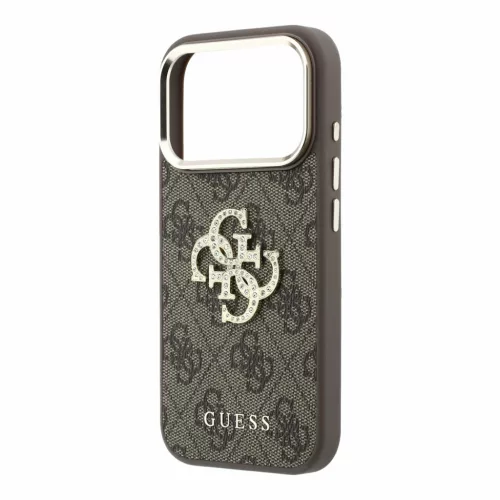 GUESS Pu 4G Strass Metal Logo tok, Apple iPhone 18 Pro Max - barna