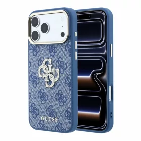   GUESS Pu 4G Strass Metal Logo tok, Apple iPhone 18 Pro Max - kék