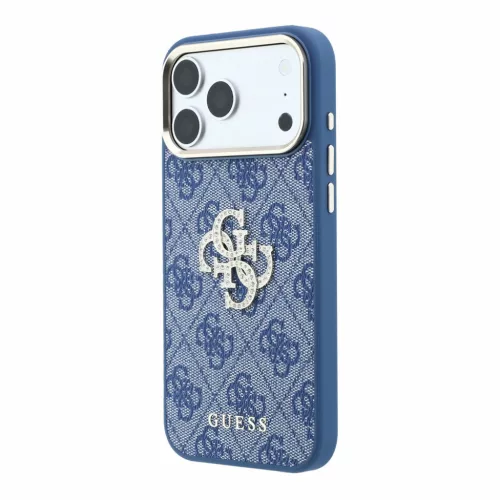 GUESS Pu 4G Strass Metal Logo tok, Apple iPhone 18 Pro Max - kék