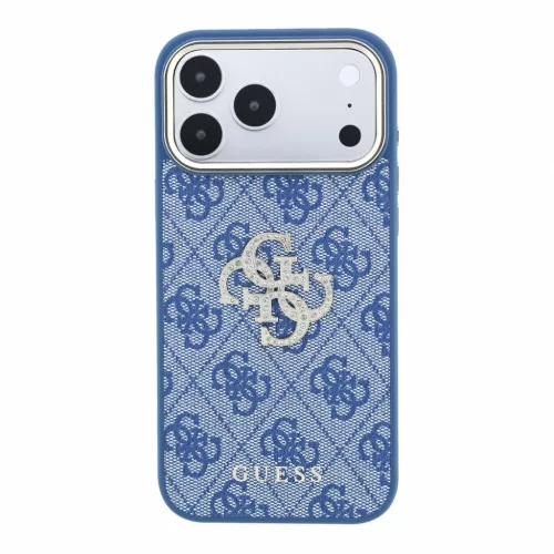 GUESS Pu 4G Strass Metal Logo tok, Apple iPhone 18 Pro Max - kék