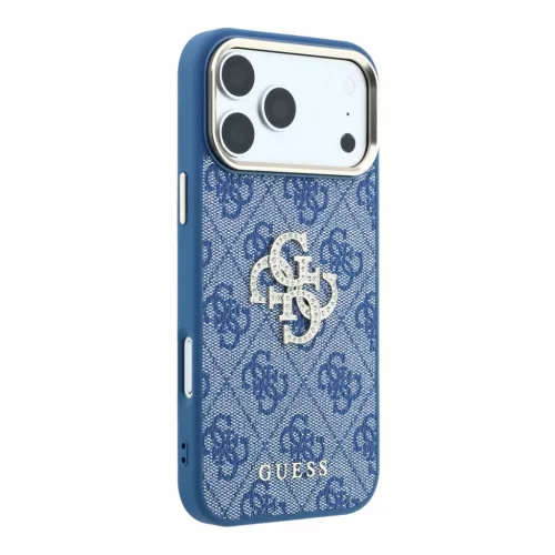 GUESS Pu 4G Strass Metal Logo tok, Apple iPhone 18 Pro Max - kék