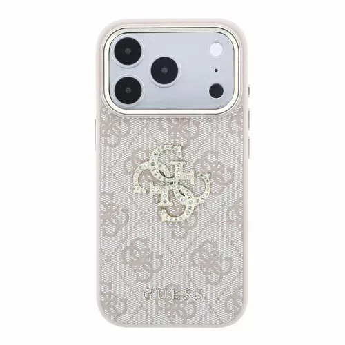 GUESS Pu 4G Strass Metal Logo tok, Apple iPhone 18 Pro Max - rózsaszín