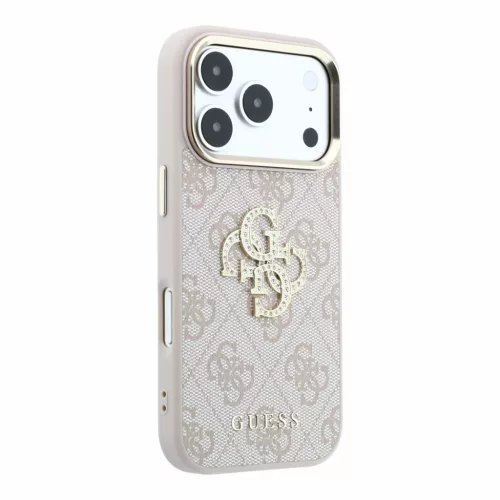 GUESS Pu 4G Strass Metal Logo tok, Apple iPhone 18 Pro Max - rózsaszín