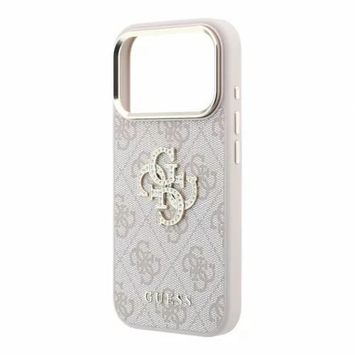 GUESS Pu 4G Strass Metal Logo tok, Apple iPhone 18 Pro Max - rózsaszín