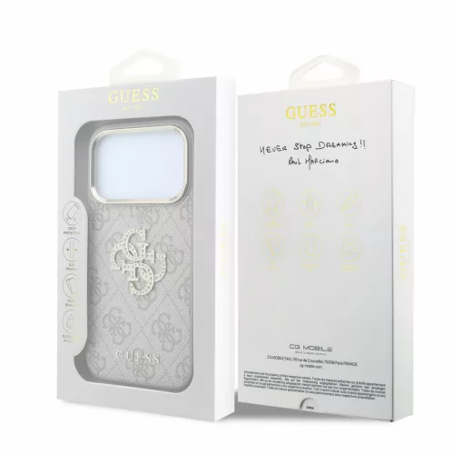 GUESS Pu 4G Strass Metal Logo tok, Apple iPhone 18 Pro Max - rózsaszín
