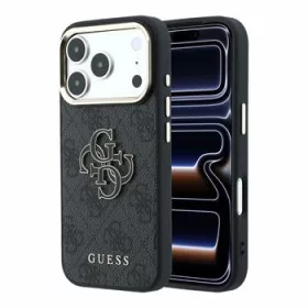 GUESS Pu 4G Resin Metal Logo tok, iPhone 18 Pro Max - fekete
