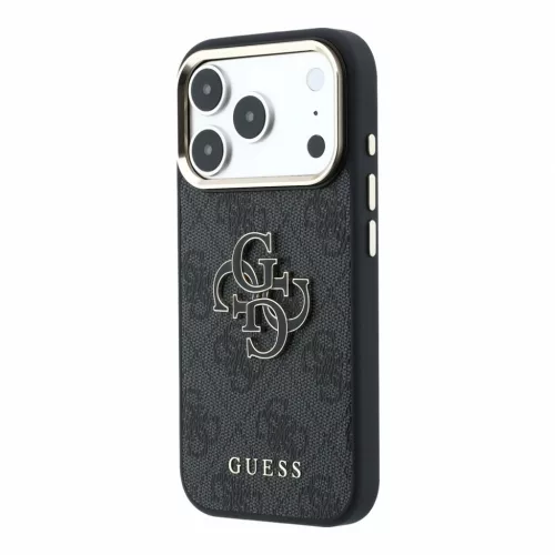 GUESS Pu 4G Resin Metal Logo tok, iPhone 18 Pro Max - fekete