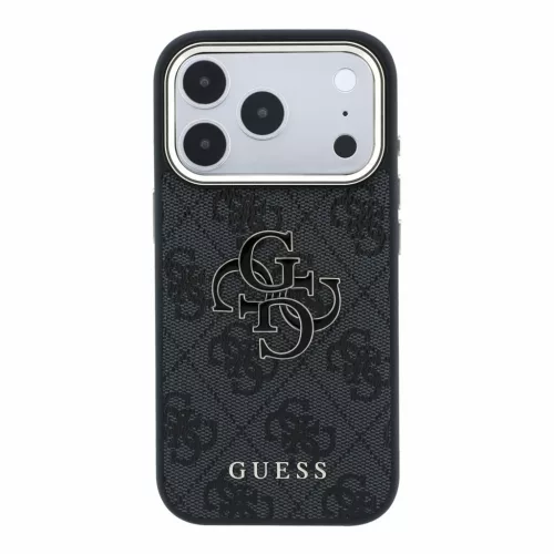 GUESS Pu 4G Resin Metal Logo tok, iPhone 18 Pro Max - fekete