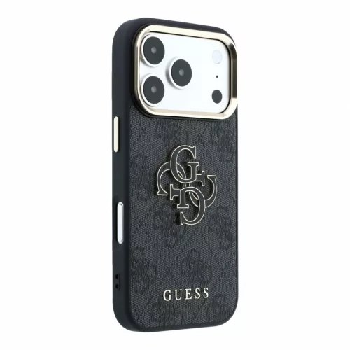 GUESS Pu 4G Resin Metal Logo tok, iPhone 18 Pro Max - fekete