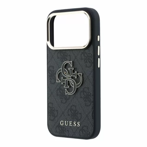 GUESS Pu 4G Resin Metal Logo tok, iPhone 18 Pro Max - fekete