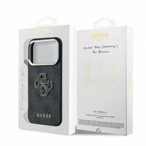 GUESS Pu 4G Resin Metal Logo tok, iPhone 18 Pro Max - fekete