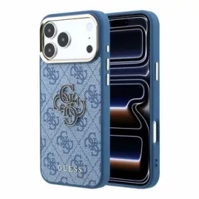 GUESS Pu 4G Resin Metal Logo tok, iPhone 18 Pro Max - kék