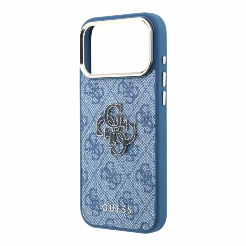 GUESS Pu 4G Resin Metal Logo tok, iPhone 18 Pro Max - kék
