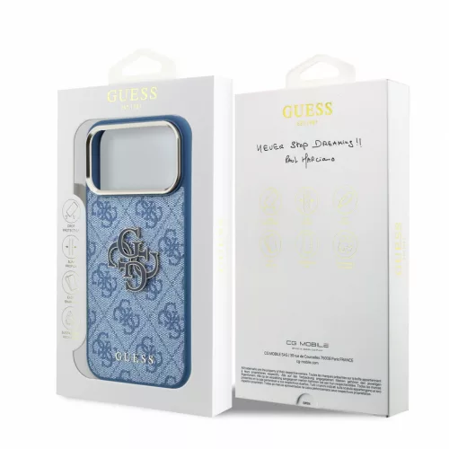 GUESS Pu 4G Resin Metal Logo tok, iPhone 18 Pro Max - kék