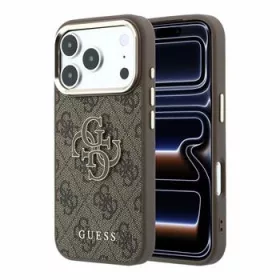 GUESS Pu 4G Resin Metal Logo tok, iPhone 18 Pro Max - barna