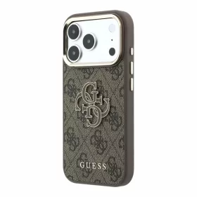 GUESS Pu 4G Resin Metal Logo tok, iPhone 18 Pro Max - barna