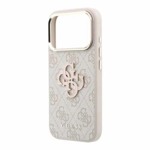 GUESS Pu 4G Resin Metal Logo tok, iPhone 18 Pro Max - rózsaszín