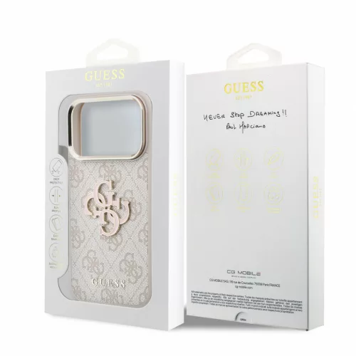 GUESS Pu 4G Resin Metal Logo tok, iPhone 18 Pro Max - rózsaszín