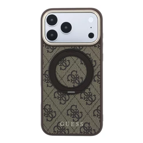 GUESS Pu 4G Ring Stand MagSafe tok, Apple iPhone 18 Pro - barna