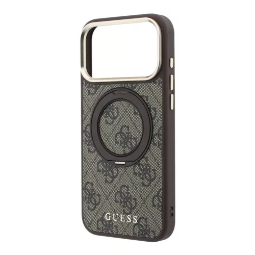 GUESS Pu 4G Ring Stand MagSafe tok, Apple iPhone 18 Pro - barna