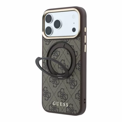 GUESS Pu 4G Ring Stand MagSafe tok, Apple iPhone 18 Pro Max - barna