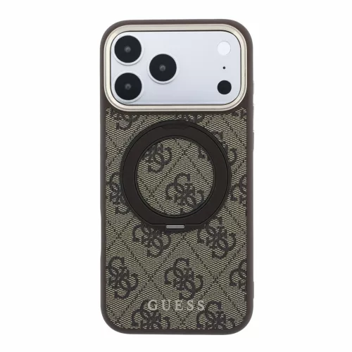 GUESS Pu 4G Ring Stand MagSafe tok, Apple iPhone 18 Pro Max - barna