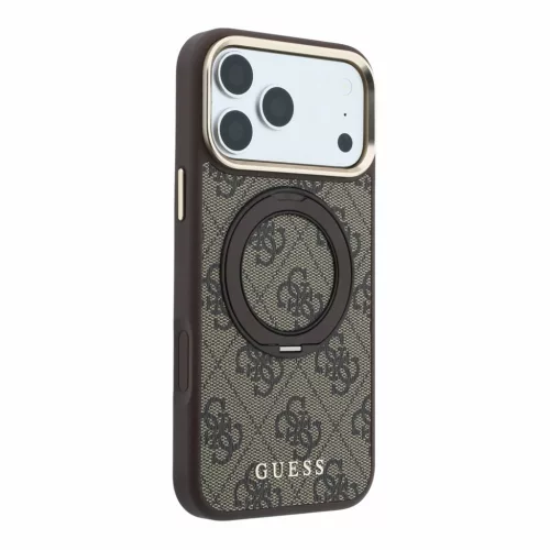GUESS Pu 4G Ring Stand MagSafe tok, Apple iPhone 18 Pro Max - barna