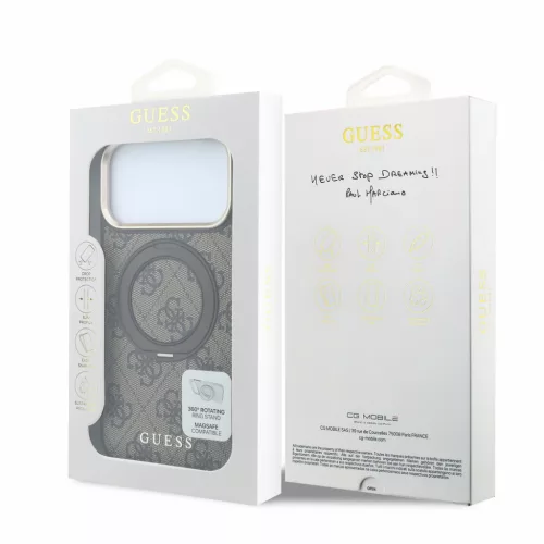 GUESS Pu 4G Ring Stand MagSafe tok, Apple iPhone 18 Pro Max - barna