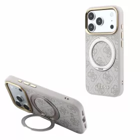   GUESS Pu 4G Ring Stand MagSafe tok, Apple iPhone 18 Pro Max - rózsaszín