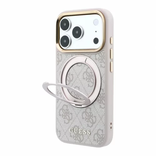 GUESS Pu 4G Ring Stand MagSafe tok, Apple iPhone 18 Pro Max - rózsaszín