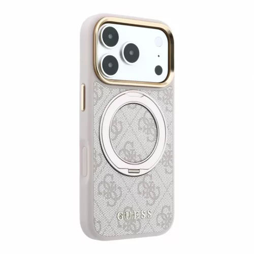 GUESS Pu 4G Ring Stand MagSafe tok, Apple iPhone 18 Pro Max - rózsaszín