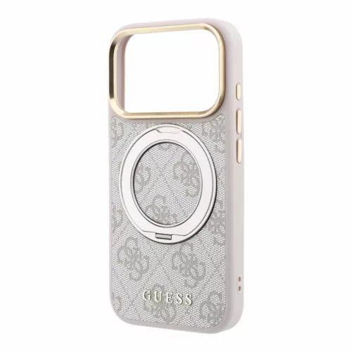 GUESS Pu 4G Ring Stand MagSafe tok, Apple iPhone 18 Pro Max - rózsaszín