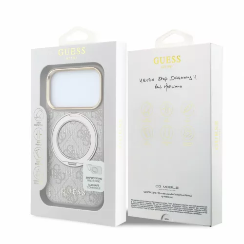 GUESS Pu 4G Ring Stand MagSafe tok, Apple iPhone 18 Pro Max - rózsaszín