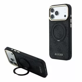   GUESS Pu 4G Ring Stand MagSafe tok, iPhone 18 Pro Max - fekete