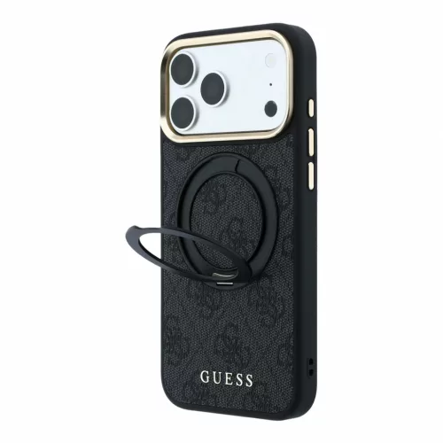 GUESS Pu 4G Ring Stand MagSafe tok, iPhone 18 Pro Max - fekete
