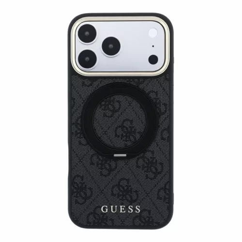 GUESS Pu 4G Ring Stand MagSafe tok, iPhone 18 Pro Max - fekete