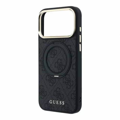 GUESS Pu 4G Ring Stand MagSafe tok, iPhone 18 Pro Max - fekete