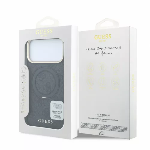 GUESS Pu 4G Ring Stand MagSafe tok, iPhone 18 Pro Max - fekete