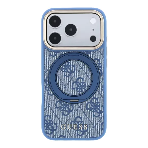 GUESS Pu 4G Ring Stand MagSafe tok, iPhone 18 Pro - kék