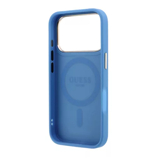 GUESS Pu 4G Ring Stand MagSafe tok, iPhone 18 Pro - kék