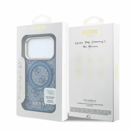 GUESS Pu 4G Ring Stand MagSafe tok, Apple iPhone 18 Pro Max - kék