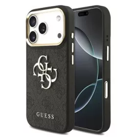   GUESS Pu Leather 4G Metal Logo Gold Frame tok, iPhone 18 Pro - fekete