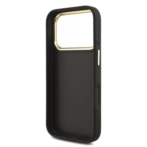 GUESS Pu Leather 4G Metal Logo Gold Frame tok, iPhone 18 Pro - fekete