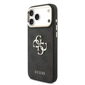   GUESS Pu Leather 4G Metal Logo Gold Frame tok, iPhone 18 Pro Max - fekete